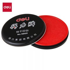 得力 红色印台9860 φ92mm金属圆盖财务快干印台印泥 只