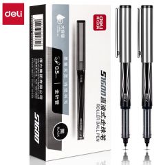 得力(deli)1600米大容量中性笔直液笔 0.5mm全针管签字笔 黑色12支/盒S1600