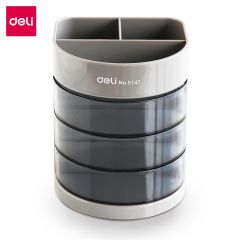 得力（deli）三层多功能办公笔筒 商务办公桌面收纳盒 颜色随机 办公用品 9147 三层 灰色