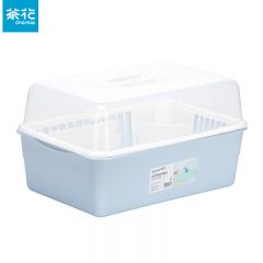 茶花（CHAHUA） 1817 欧式大号收纳沥水碗柜 蓝色 可立碟/带筷筒/分体式盖 欧式带盖碗碟架放碗架收纳盒沥水架装碗筷收纳箱碗柜置物