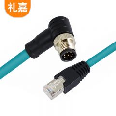 礼嘉（LIJIA）8针A型弯头M12转RJ45工业屏蔽网线30米 高柔工业相机传感器拖链电缆 耐折耐磨弯康耐视 LJ-M12-8AW30