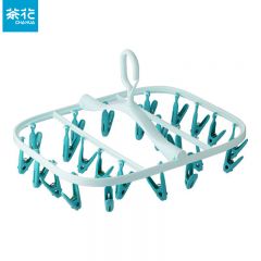 茶花（CHAHUA）  晾衣架折叠方形塑料多头大号 绿色 1个 【24夹折叠款】
