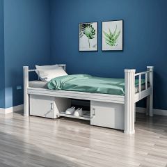 悦山 铁架床双层宿舍床含床板含床下柜 浮花白 150cm 1500*2000*800mm
