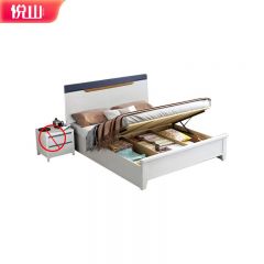 悦山 现代简约白色压纹木床撞色卧室床 不含床垫床头柜 气动高箱 1500*2000*1060mm