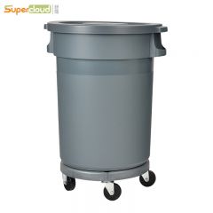 舒蔻   （Supercloud）室内车间工业加厚圆形大号垃圾桶 餐厅酒店商用厨房塑料带盖户外环卫垃圾桶 168L带轮子