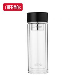 膳魔师（THERMOS）  玻璃杯双层隔热水杯茶水分离杯泡茶300ml高硼硅透明便携 TCGD-300-D-BK黑色 300ml