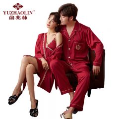俞兆林 红色ZY-SYM082红色结婚冰丝仿真丝情侣家居服男士 XL