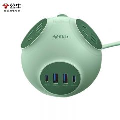 公牛（BULL） 20W PD苹果快充星球插座/插排/排插/插线板/接线板 球型 4个五孔+4个USB GNV-U1204Q 极光绿
