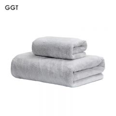 GGT 雪花绒浴巾两件套男女家用高档裹巾吸水速干不掉毛毛巾薄墨色