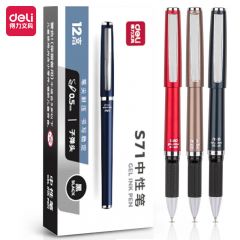 得力（deli）S71 黑色中性笔0.5mm子弹头12支/盒商务风拔帽会议笔标记笔中性笔签字笔子弹头经典水笔办公