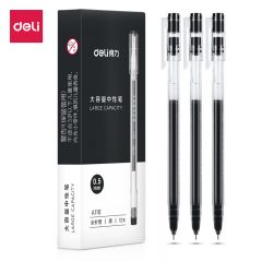得力（deli）A116大容量中性笔0.5mm全针管 12支/盒 (黑) (盒) 大容量全针管中性笔一次性水笔签字笔超长书写距离